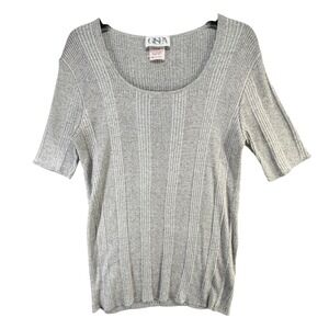 Vintage Gispa Italy Ribbed Knit Top Gray Quiet Luxury 90s Minimalist‎ Size Small